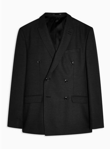 Topman Mens Grey Slim Fit Double Breasted Blazer With Peak Lapels