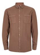 Topman Mens Brown Washed Twill Casual Shirt