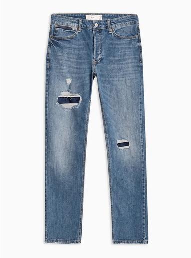 Topman Mens Blue Indigo Patch Slim Jeans