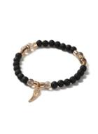 Topman Mens Black And Gold Look Rubberised Beaded Feather Drop Bracelet*