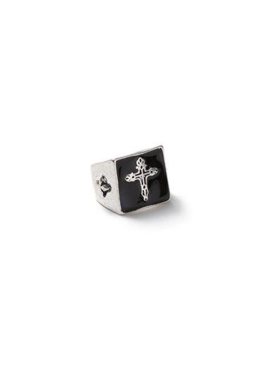 Topman Mens Black Silver Look Engraved Cross Ring*