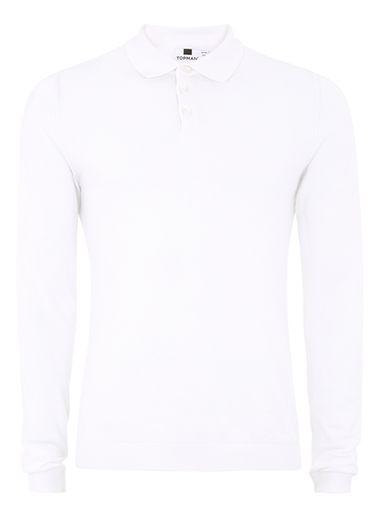 Topman Mens White Muscle Fit Knitted Polo Shirt