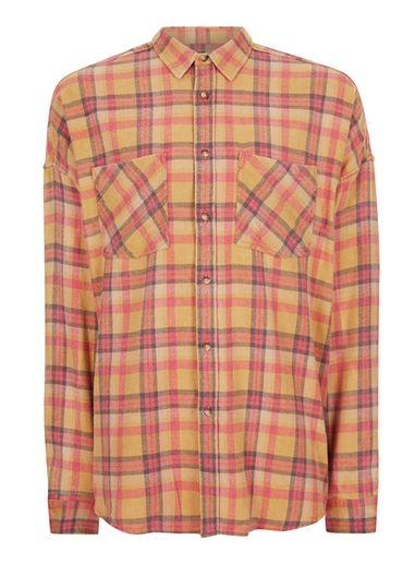 Topman Mens Yellow Checked Relaxed Fit Shirt