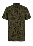 Topman Mens Green Khaki Spotted Short Sleeve Casual Shirt