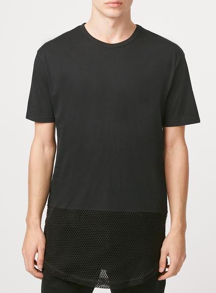 Topman Mens Black Mesh Long Line T-shirt