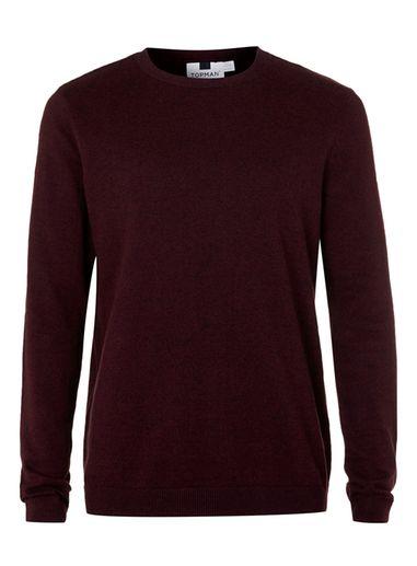 Topman Mens Red Burgundy Twist Crew Neck Sweater