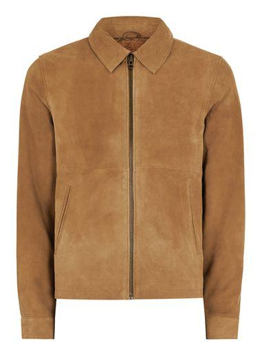 Topman Mens Brown Tan Suede Harrington Jacket