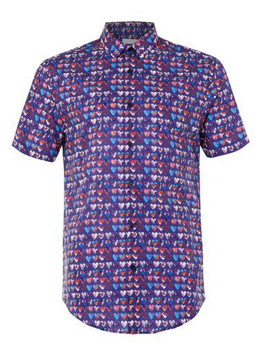 Topman Mens Blue Premium Liberty Marble Hearts Print Dress Shirt
