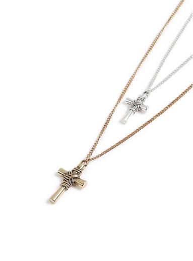 Topman Mens Grey Double Cross Necklace*