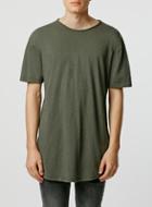 Topman Mens Green Khaki Slub Long Line T-shirt