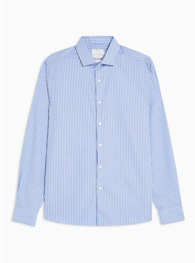 Topman Mens Premium Blue And White Stripe Slim Shirt