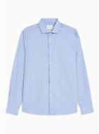 Topman Mens Premium Blue And White Stripe Slim Shirt