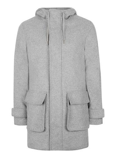 Topman Mens Grey Wool Blend Parka