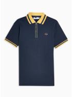 Topman Mens Navy And Gold Embroidered Polo