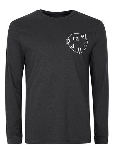 Topman Mens Washed Black Slub Parallel Print Long Sleeve T-shirt