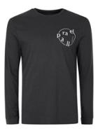 Topman Mens Washed Black Slub Parallel Print Long Sleeve T-shirt