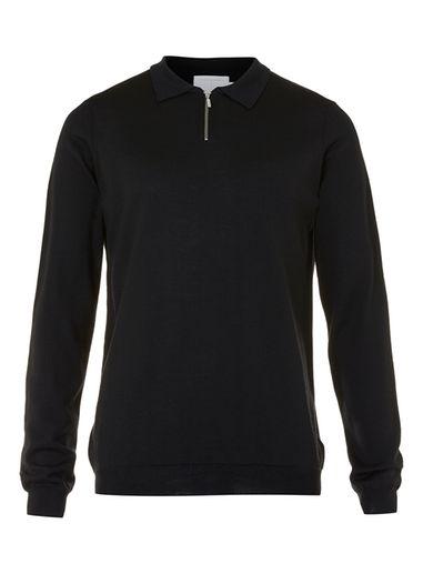 Topman Mens Premium Black Merino Polo Neck T-shirt