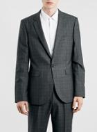 Topman Mens Grey Check Slim Fit Suit Jacket