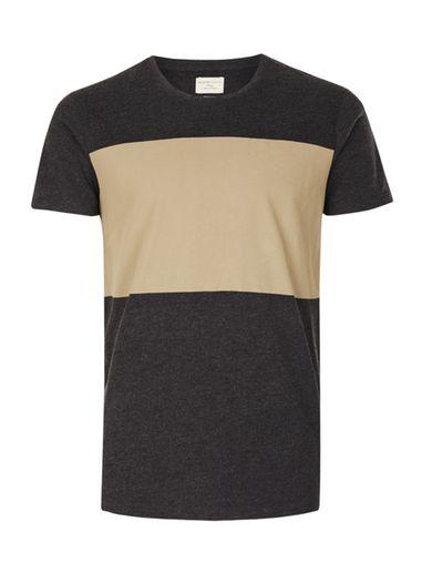 Topman Mens Selected Homme Dark Grey And Tan Panelled T-shirt