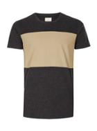 Topman Mens Selected Homme Dark Grey And Tan Panelled T-shirt