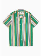 Topman Mens Green Afro Stripe Revere Shirt