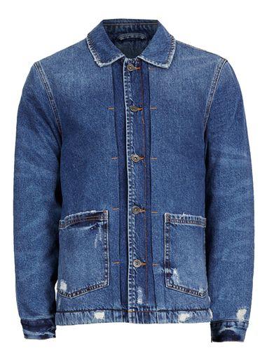 Topman Mens Blue Faux Shearling Lined Denim Chore Jacket