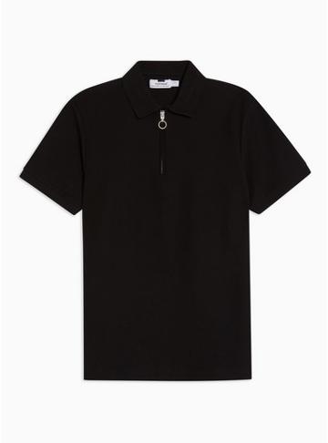 Topman Mens Black Zip Up Polo
