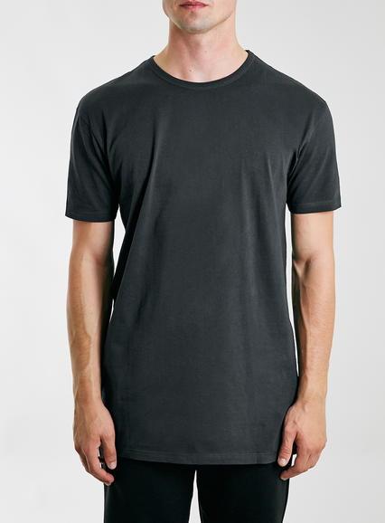 Topman Mens Washed Black Long Line T-shirt