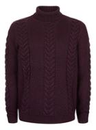 Topman Mens Blue Navy And Burgundy Twist Cable Textured Turtle Neck Sweater
