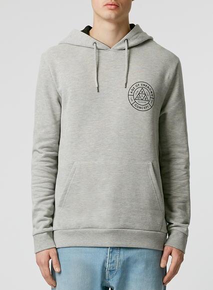 Topman Mens Grey Marl Concept Print Hoodie
