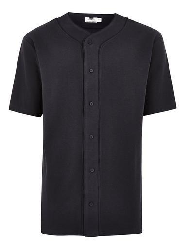 Topman Mens Washed Black Waffle Baseball T-shirt