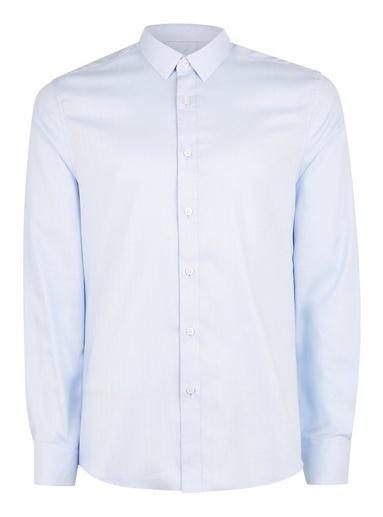 Topman Mens Premium Light Blue Herringbone Smart Shirt