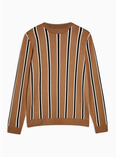 Topman Mens Brown Camel Vertical Stripe Sweater