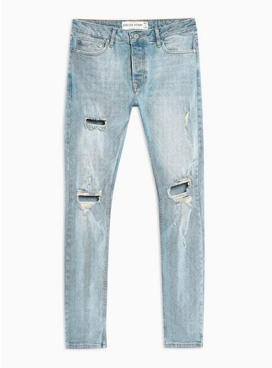 Topman Mens Blue Light Wash Blowout Skinny Jeans