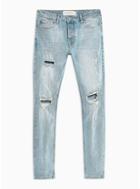 Topman Mens Blue Light Wash Blowout Skinny Jeans
