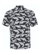 Topman Mens Black And White Leaf Print Short Sleeve Casual Shirt