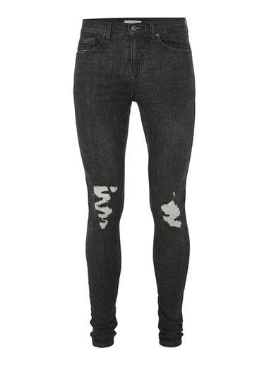 Topman Mens Black Marble Washed Ripped Super Spray On Jeans
