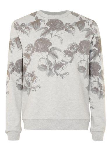 Topman Mens Grey Floral Print Sweatshirt