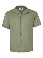 Topman Mens Green Khaki Revere Collar Short Sleeve Casual Shirt