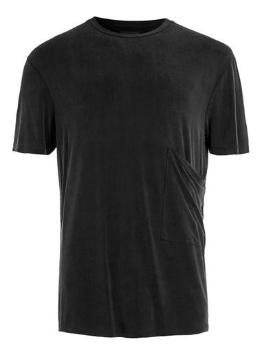 Topman Mens Lux Black Cupro Pocket T-shirt
