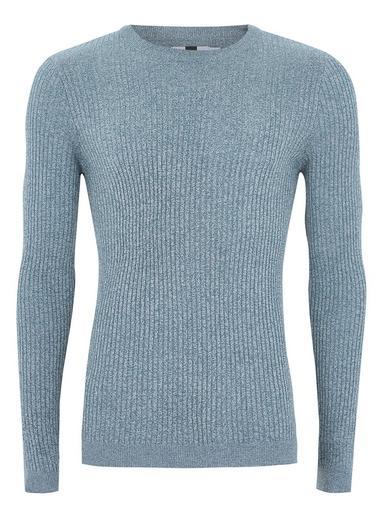 Topman Mens Blue And White Muscle Fit Ribbed Sweater