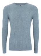 Topman Mens Blue And White Muscle Fit Ribbed Sweater
