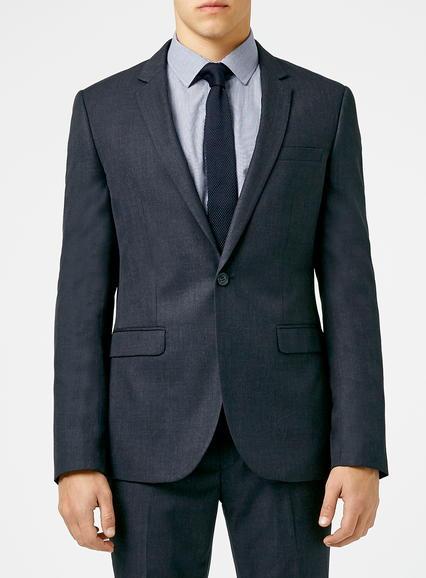 Topman Mens Dark Blue Crosshatch Skinny Fit Suit Jacket