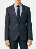Topman Mens Dark Blue Crosshatch Skinny Fit Suit Jacket
