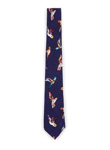 Topman Mens Blue Navy Bird Print Tie