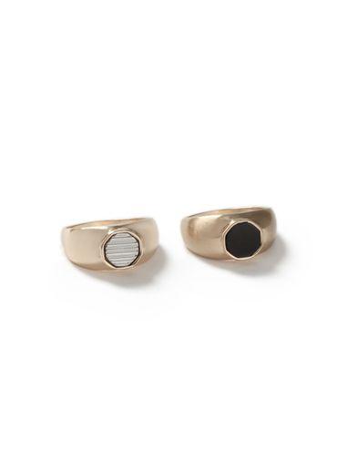 Topman Mens Silver Gold Look Hexagon Ring Pack*