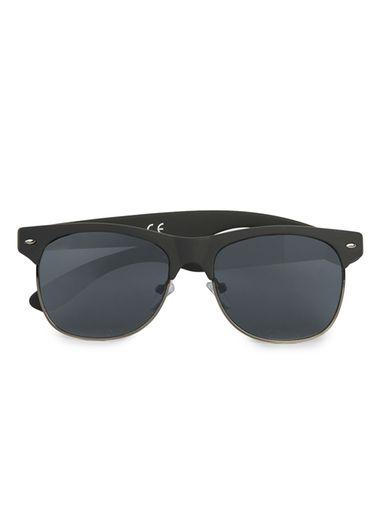 Topman Mens Matte Black Half Frame Retro Sunglasses