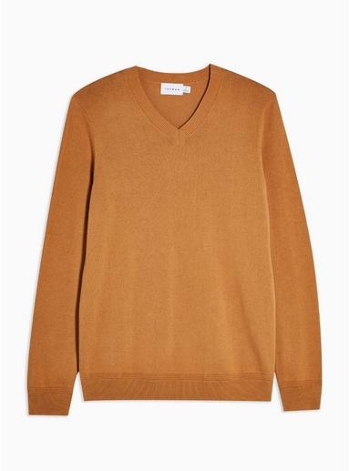 Topman Mens Brown Camel V Neck Sweater