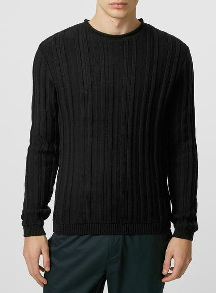 Topman Mens Black Ladder Rib Bagel Sweater