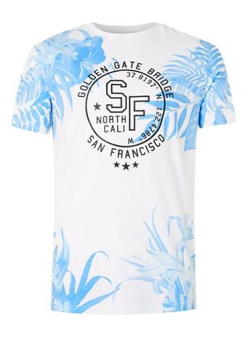 Topman Mens Blue Floral San Francisco Print T-shirt